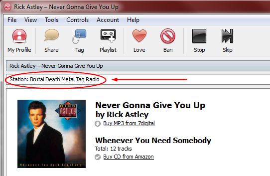 Getting Rickrolled on Last.fm